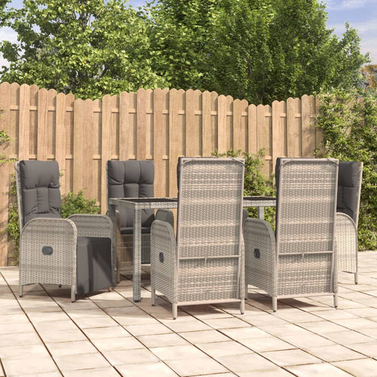 vidaXL 7 Piece Patio Dining Set with Cushions Gray Poly Rattan-0