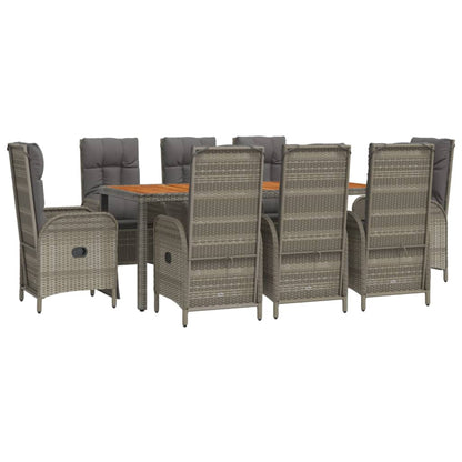 vidaXL 9 Piece Patio Dining Set with Cushions Gray Poly Rattan-1