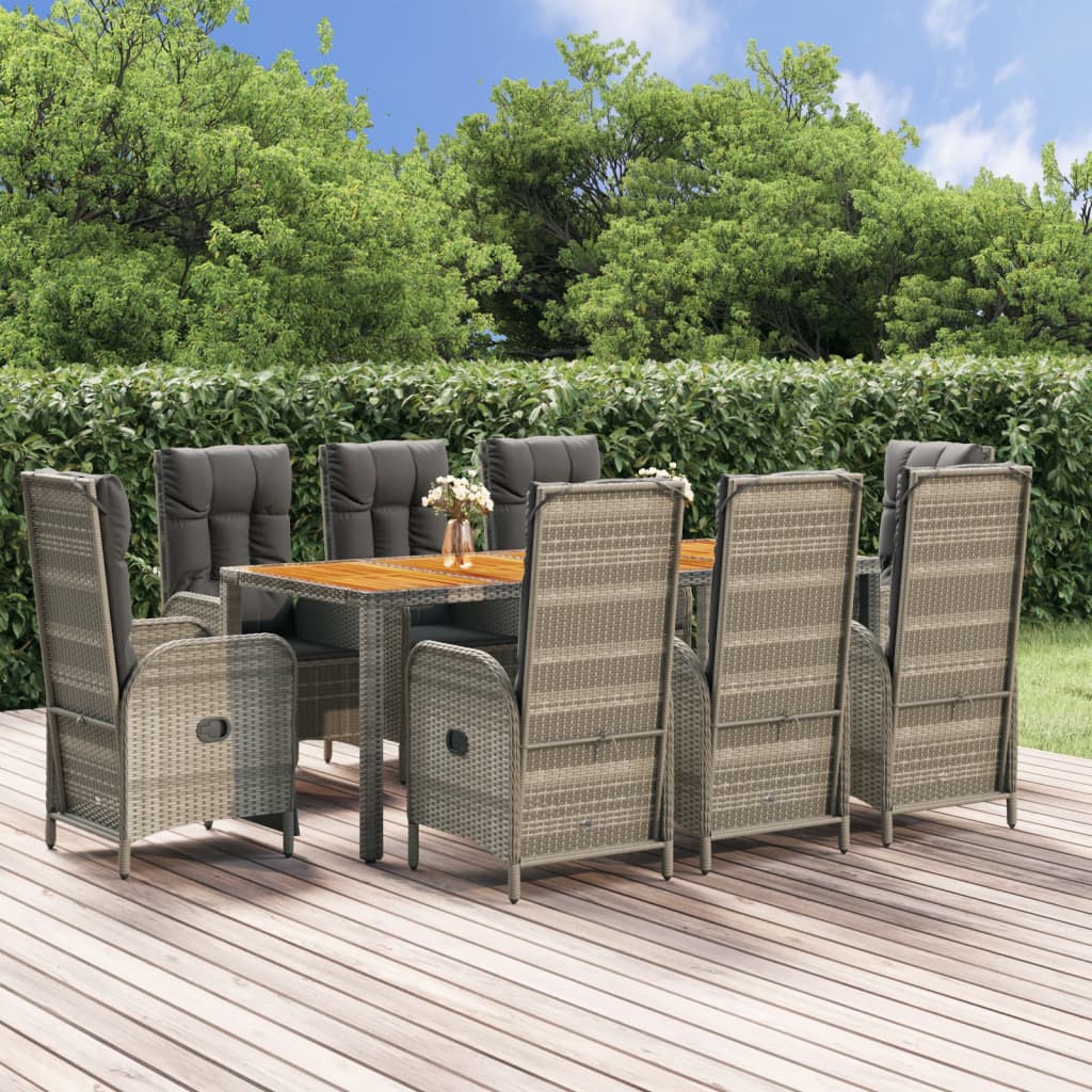 vidaXL 9 Piece Patio Dining Set with Cushions Gray Poly Rattan-0