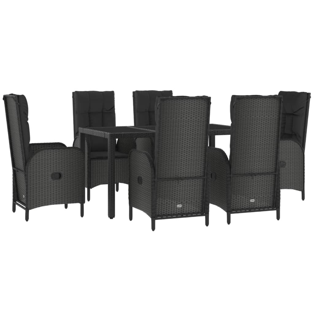 vidaXL 7 Piece Patio Dining Set with Cushions Black and Gray Poly Rattan-1