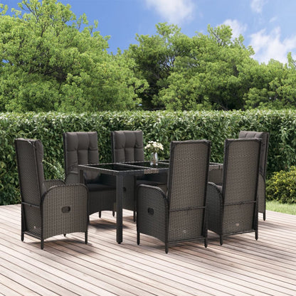 vidaXL 7 Piece Patio Dining Set with Cushions Black and Gray Poly Rattan-0