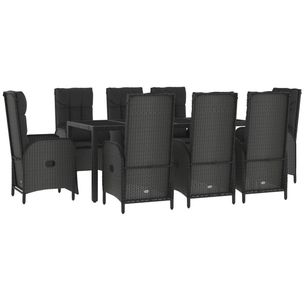 vidaXL 9 Piece Patio Dining Set with Cushions Black Poly Rattan-1