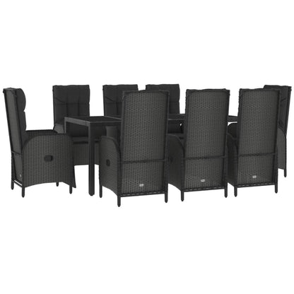 vidaXL 9 Piece Patio Dining Set with Cushions Black Poly Rattan-1