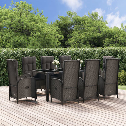 vidaXL 9 Piece Patio Dining Set with Cushions Black Poly Rattan-0
