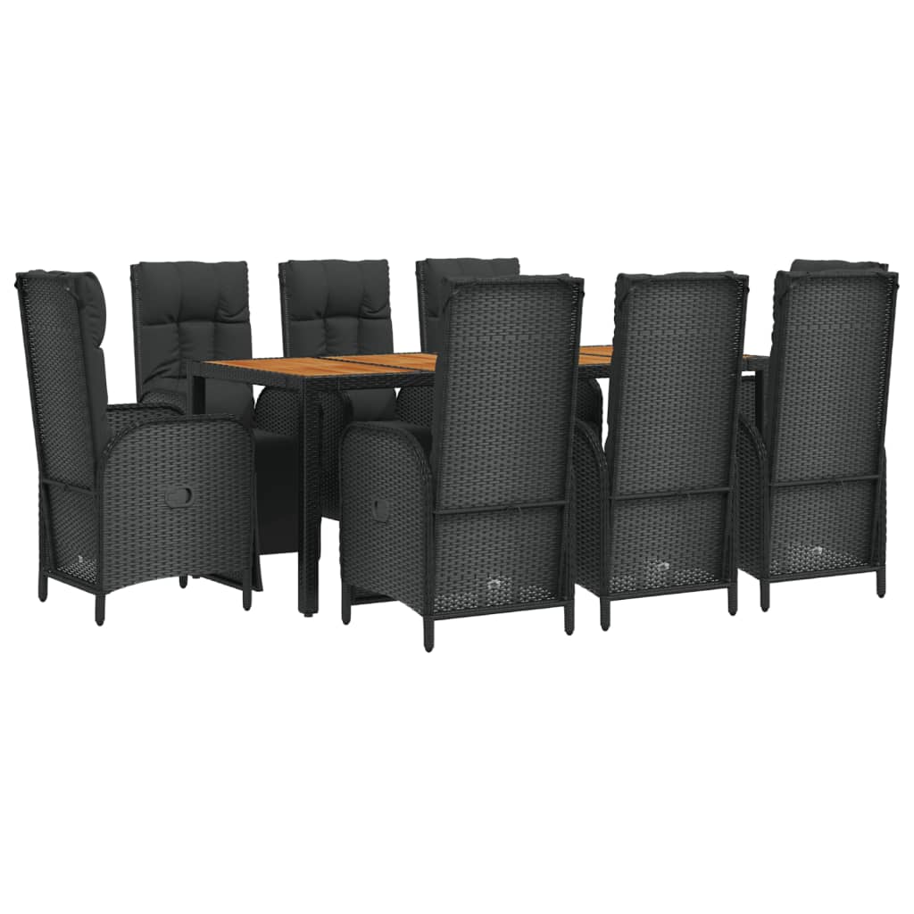 vidaXL 9 Piece Patio Dining Set with Cushions Black Poly Rattan-1