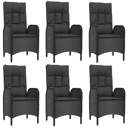 vidaXL 7 Piece Patio Dining Set with Cushions Black Poly Rattan-2