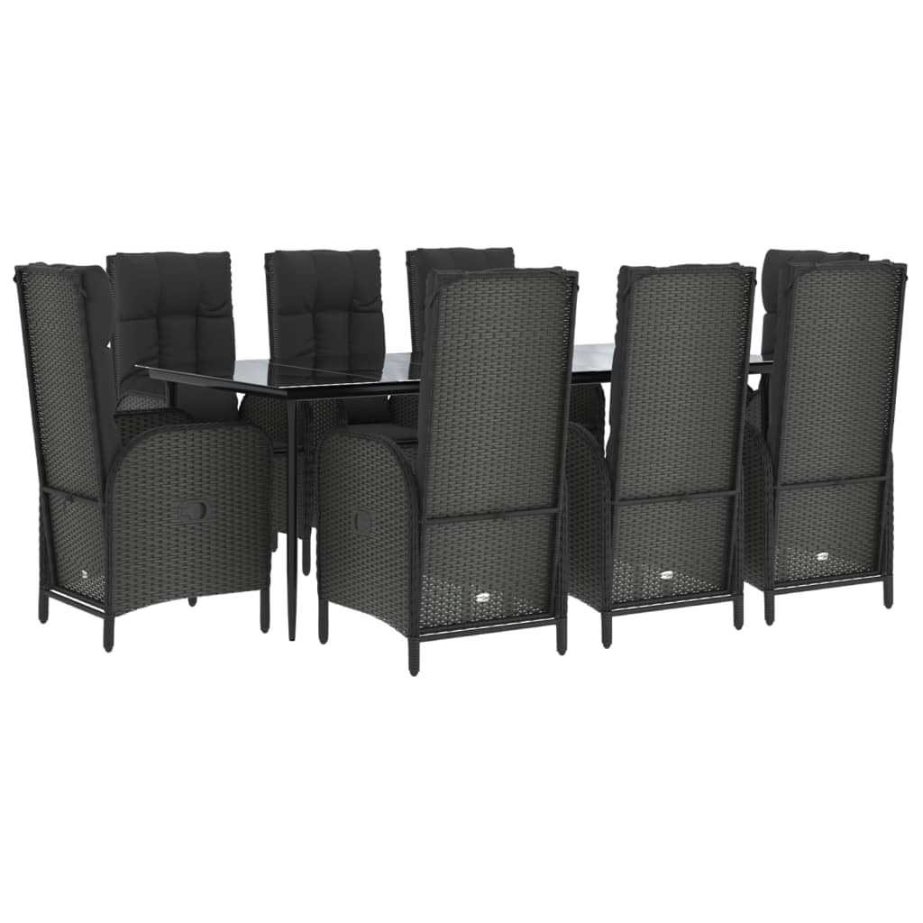 vidaXL 9 Piece Patio Dining Set with Cushions Black Poly Rattan-1