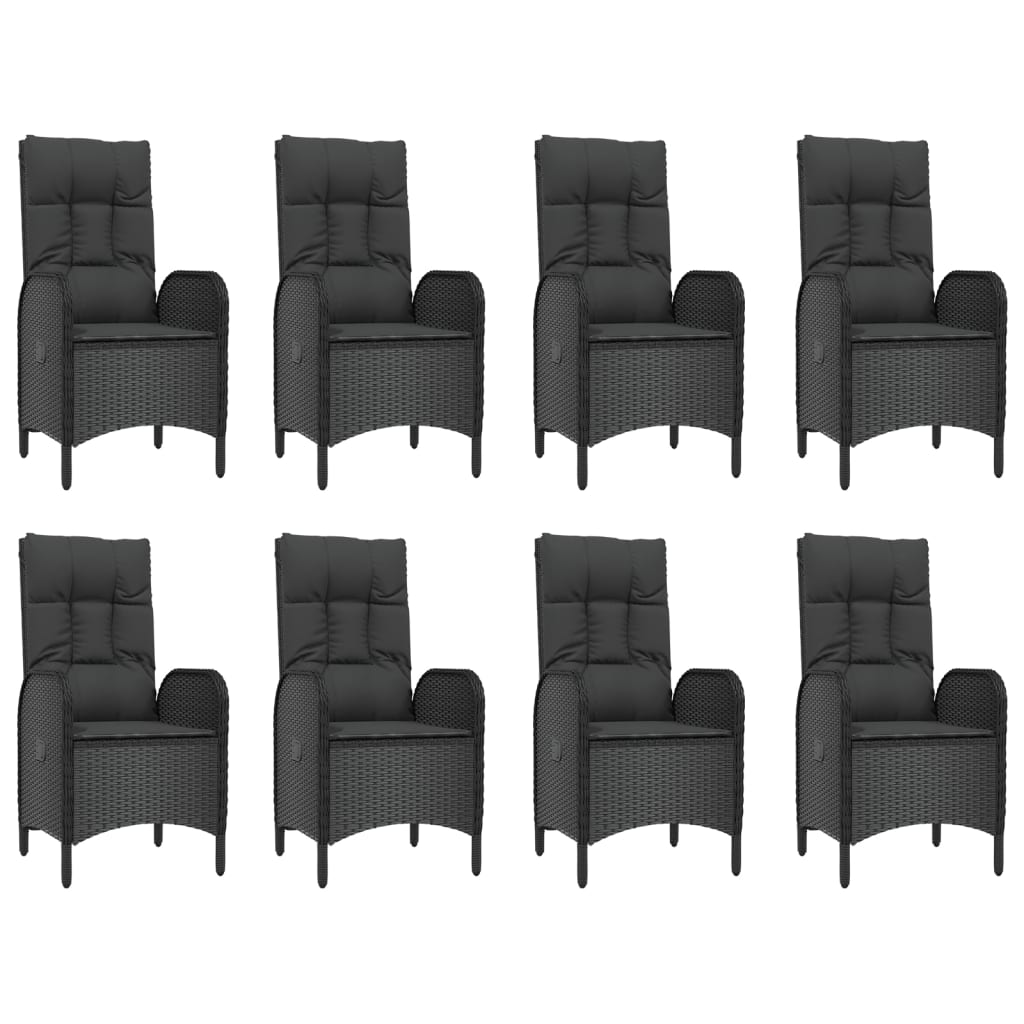 vidaXL 9 Piece Patio Dining Set with Cushions Black Poly Rattan-2