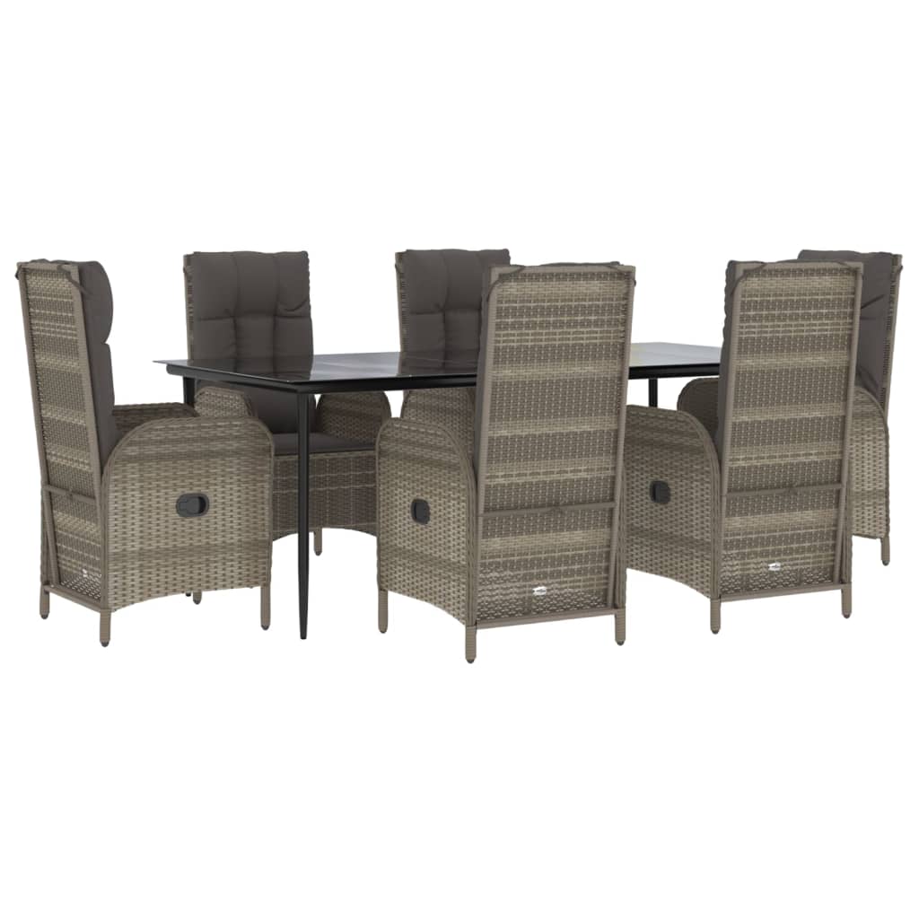 vidaXL 7 Piece Patio Dining Set with Cushions Black and Gray Poly Rattan-1