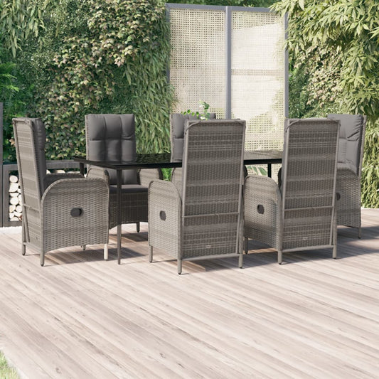 vidaXL 7 Piece Patio Dining Set with Cushions Black and Gray Poly Rattan-0