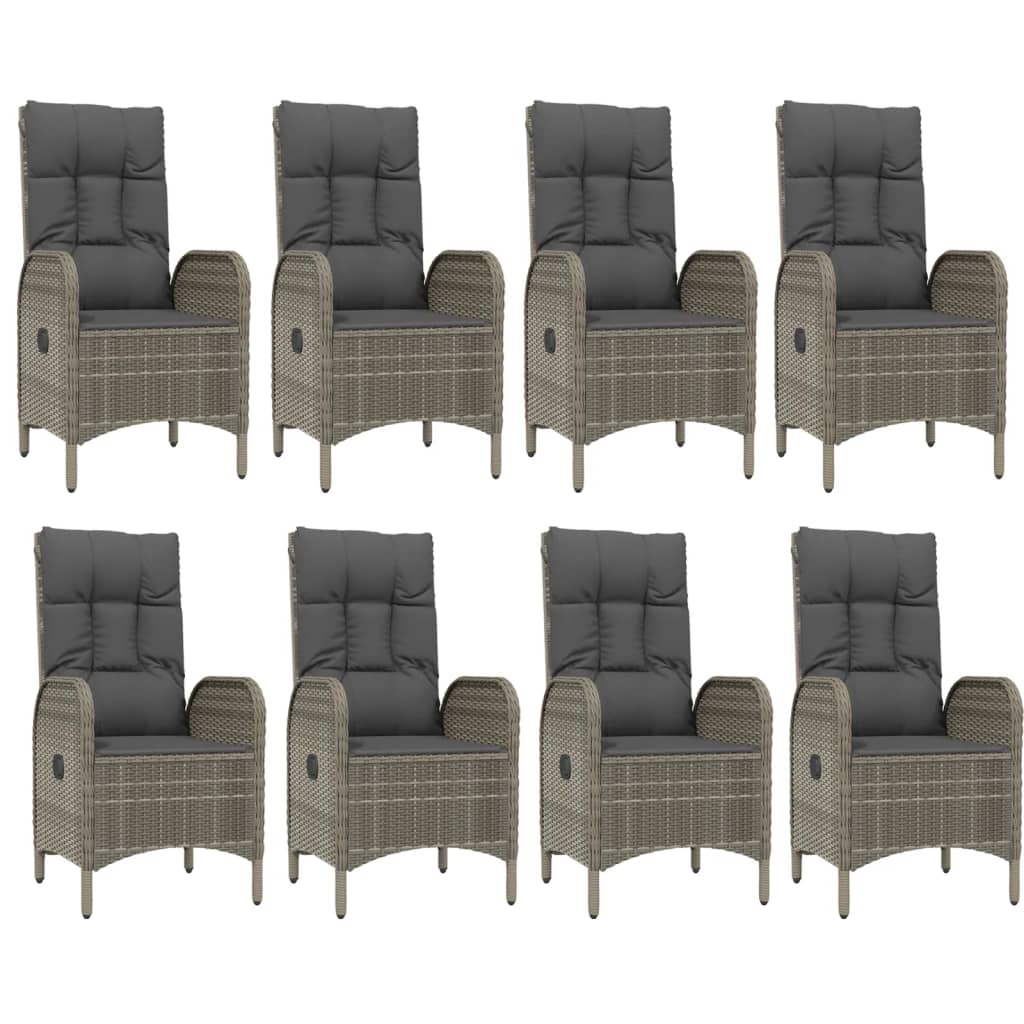 vidaXL 9 Piece Patio Dining Set with Cushions Black and Gray Poly Rattan-2