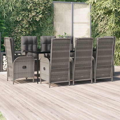 vidaXL 9 Piece Patio Dining Set with Cushions Black and Gray Poly Rattan-0