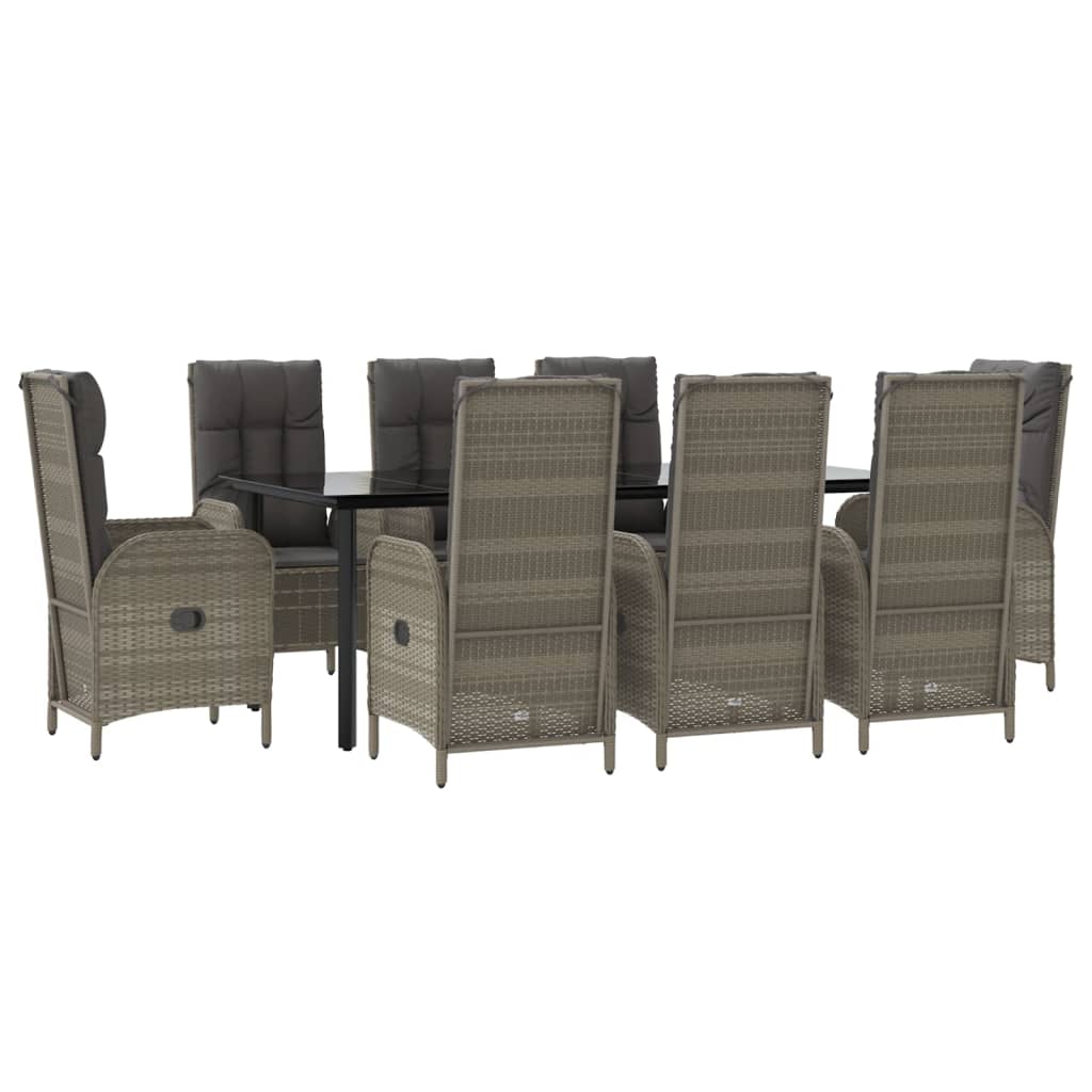 vidaXL 9 Piece Patio Dining Set with Cushions Black and Gray Poly Rattan-1