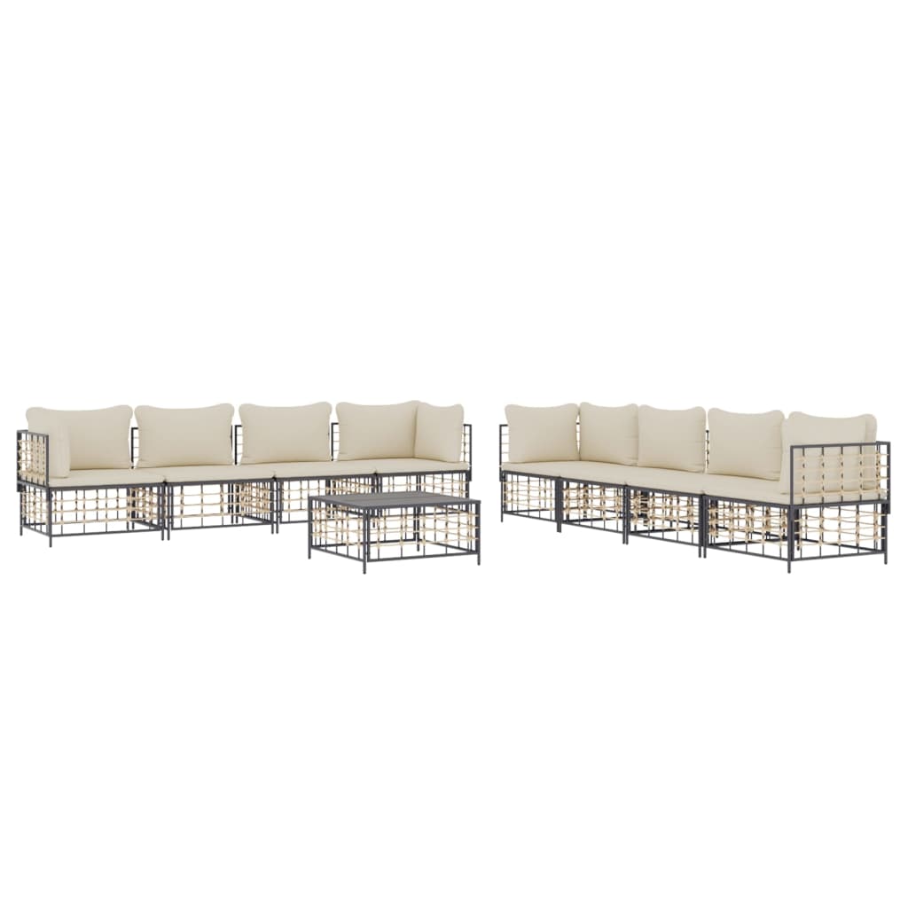 vidaXL 9 Piece Patio Lounge Set with Cushions Anthracite Poly Rattan-1