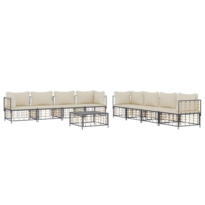 vidaXL 9 Piece Patio Lounge Set with Cushions Anthracite Poly Rattan-1
