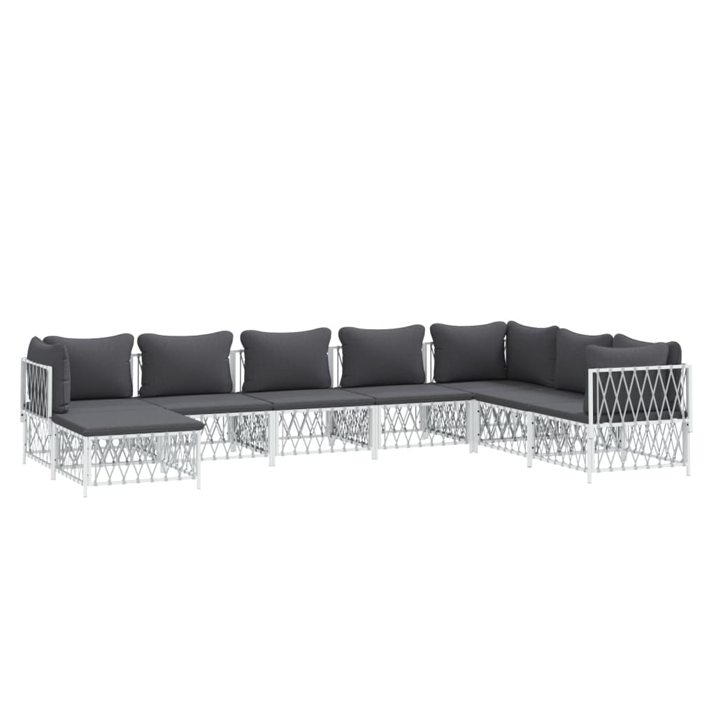 vidaXL 8 Piece Patio Lounge Set with Cushions White Steel-1