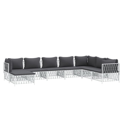 vidaXL 8 Piece Patio Lounge Set with Cushions White Steel-1