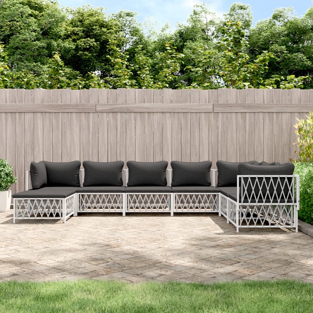vidaXL 8 Piece Patio Lounge Set with Cushions White Steel-0