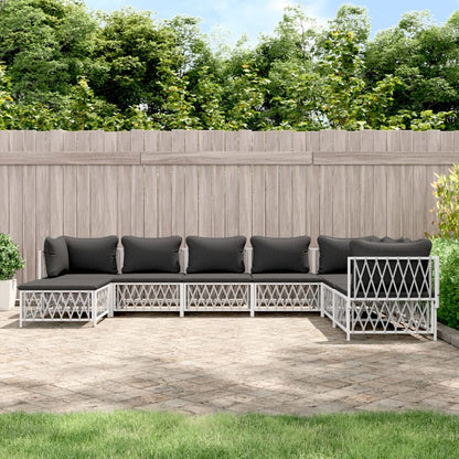 vidaXL 8 Piece Patio Lounge Set with Cushions White Steel-0