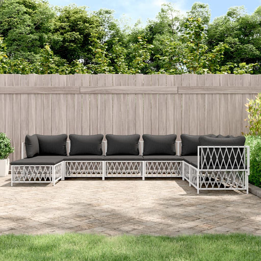 vidaXL 8 Piece Patio Lounge Set with Cushions White Steel-0