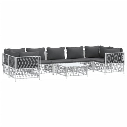vidaXL 8 Piece Patio Lounge Set with Cushions White Steel-1