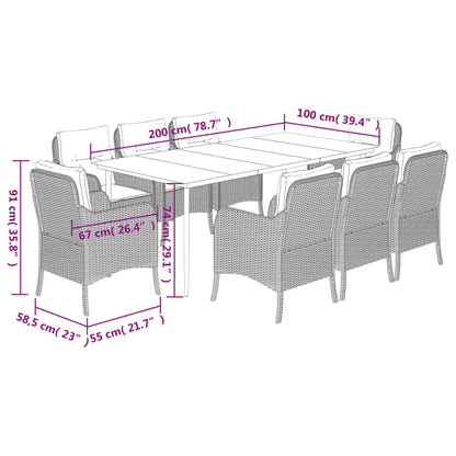 vidaXL 9 Piece Patio Dining Set with Cushions Gray Poly Rattan-2
