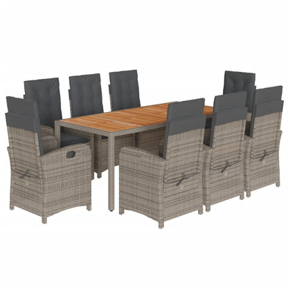 vidaXL 9 Piece Patio Dining Set with Cushions Gray Poly Rattan-1