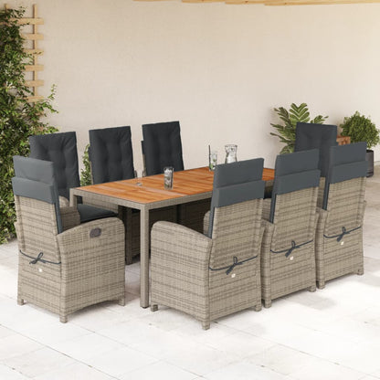 vidaXL 9 Piece Patio Dining Set with Cushions Gray Poly Rattan-0