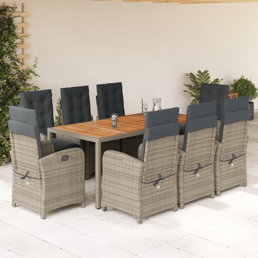 vidaXL 9 Piece Patio Dining Set with Cushions Gray Poly Rattan-0