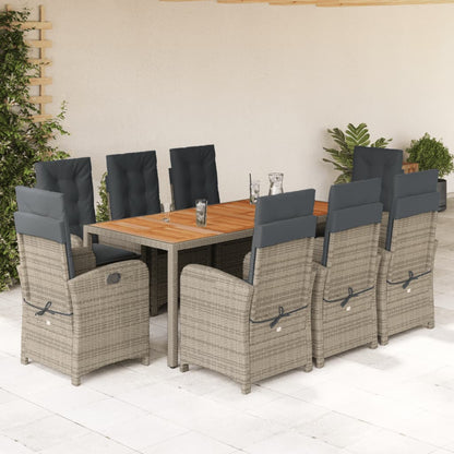 vidaXL 9 Piece Patio Dining Set with Cushions Gray Poly Rattan-0