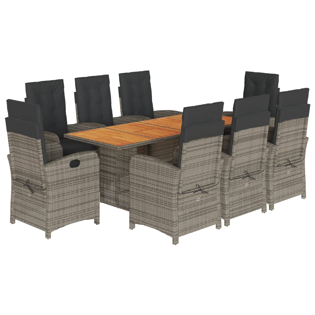 vidaXL 9 Piece Patio Dining Set with Cushions Gray Poly Rattan-2