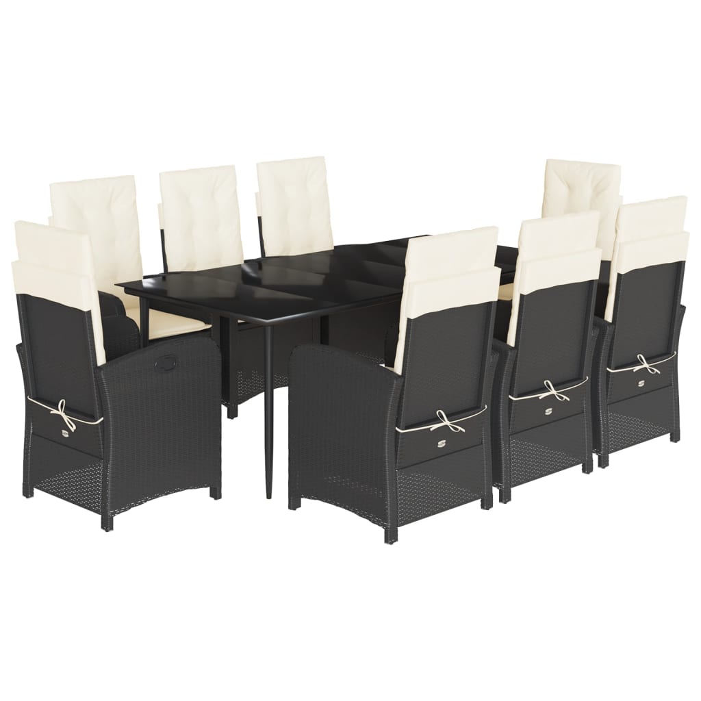 vidaXL 9 Piece Patio Dining Set with Cushions Black Poly Rattan-2
