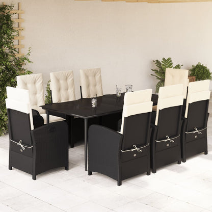 vidaXL 9 Piece Patio Dining Set with Cushions Black Poly Rattan-0