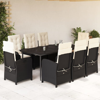 vidaXL 9 Piece Patio Dining Set with Cushions Black Poly Rattan-0