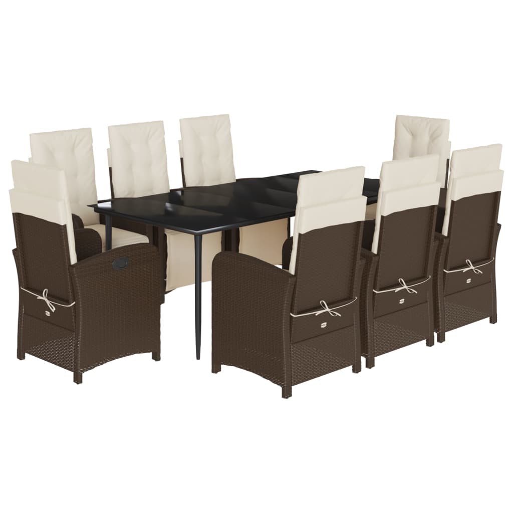 vidaXL 9 Piece Patio Dining Set with Cushions Brown Poly Rattan-2