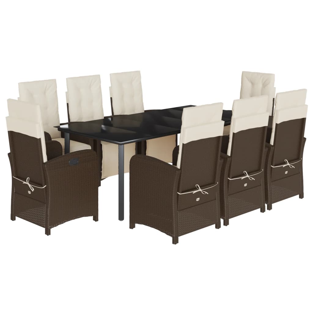 vidaXL 9 Piece Patio Dining Set with Cushions Brown Poly Rattan-2