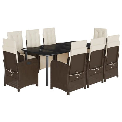vidaXL 9 Piece Patio Dining Set with Cushions Brown Poly Rattan-2
