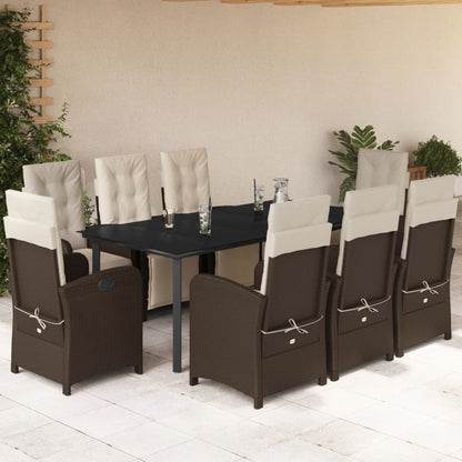 vidaXL 9 Piece Patio Dining Set with Cushions Brown Poly Rattan-0