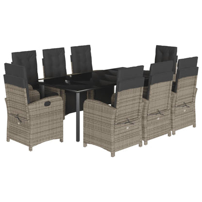 vidaXL 9 Piece Patio Dining Set with Cushions Gray Poly Rattan-2
