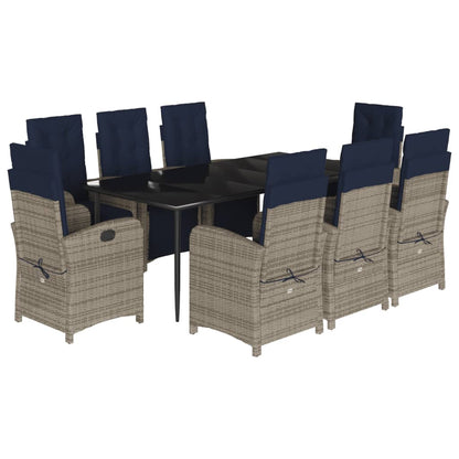vidaXL 9 Piece Patio Dining Set with Cushions Gray Poly Rattan-2