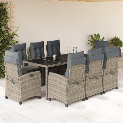 vidaXL 9 Piece Patio Dining Set with Cushions Gray Poly Rattan-0