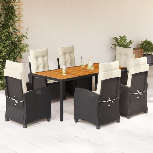 vidaXL 7 Piece Patio Dining Set with Cushions Black Poly Rattan-0