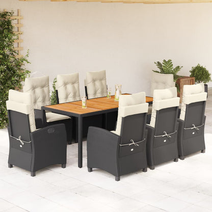 vidaXL 9 Piece Patio Dining Set with Cushions Black Poly Rattan-0