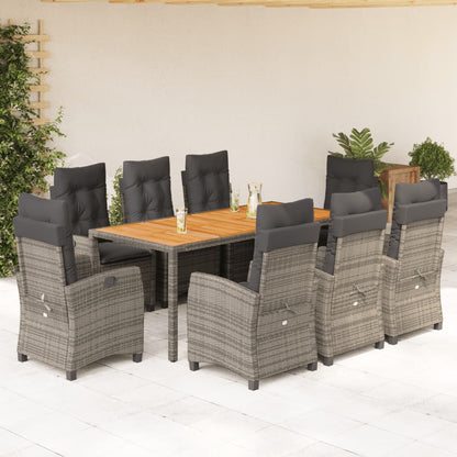 vidaXL 9 Piece Patio Dining Set with Cushions Gray Poly Rattan-0