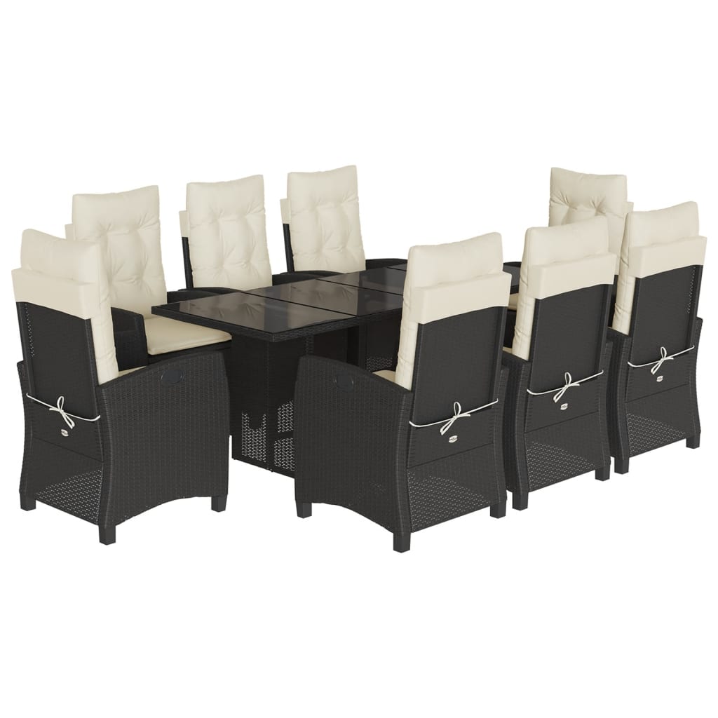 vidaXL 9 Piece Patio Dining Set with Cushions Black Poly Rattan-2