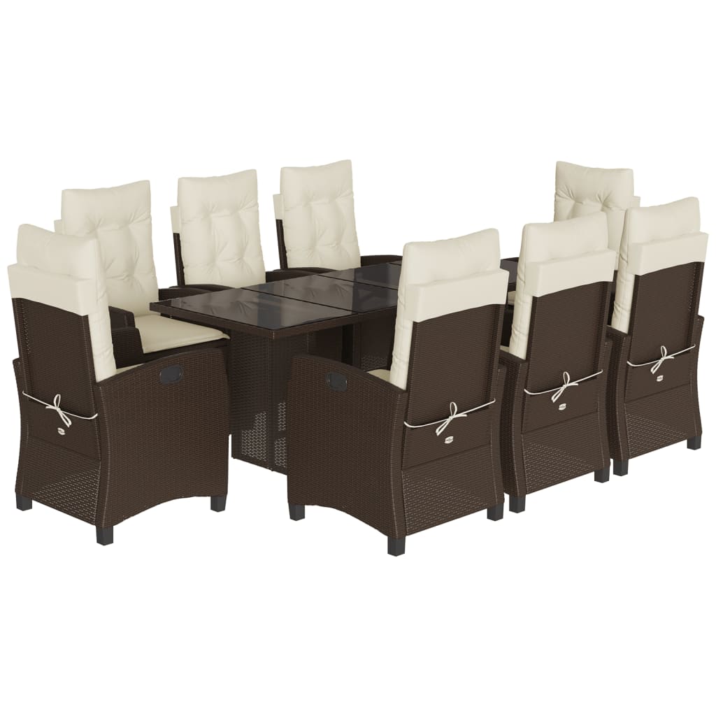 vidaXL 9 Piece Patio Dining Set with Cushions Brown Poly Rattan-2