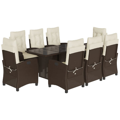 vidaXL 9 Piece Patio Dining Set with Cushions Brown Poly Rattan-2
