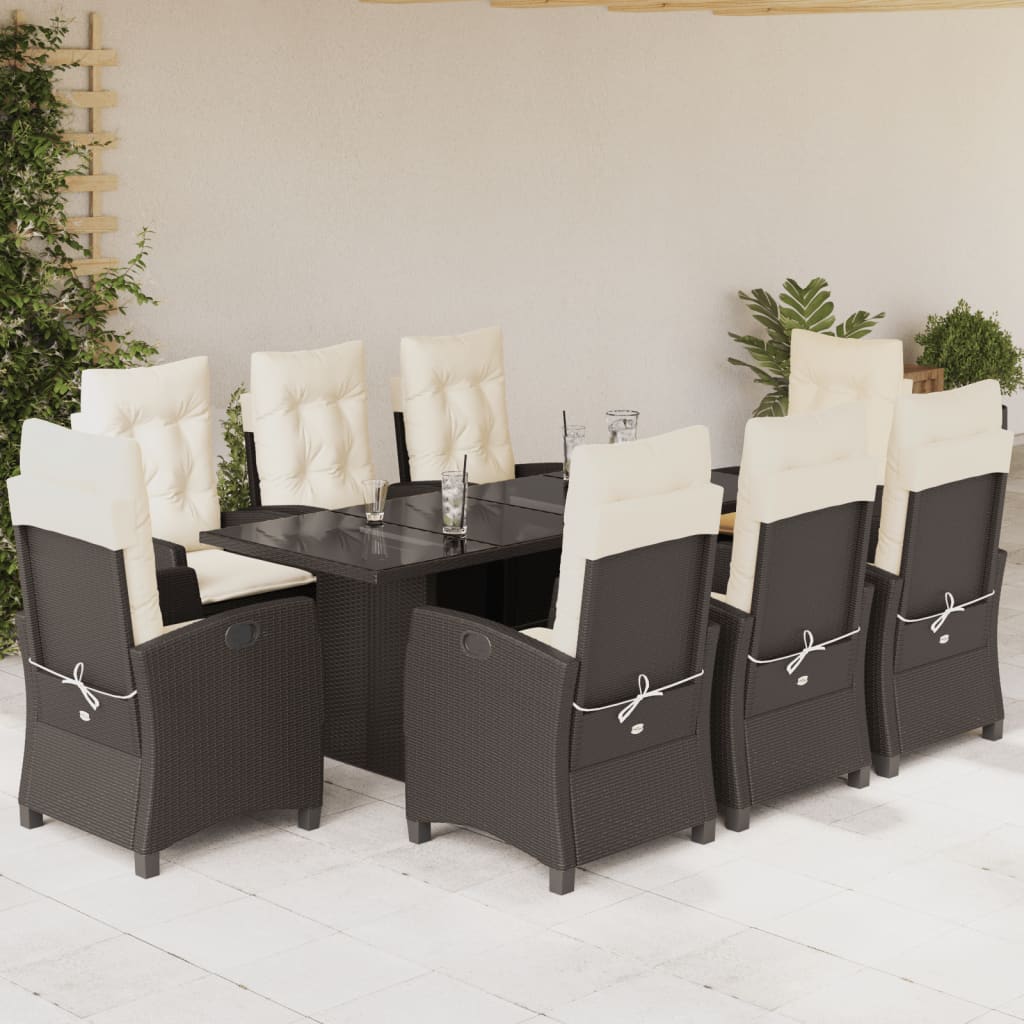 vidaXL 9 Piece Patio Dining Set with Cushions Brown Poly Rattan-0