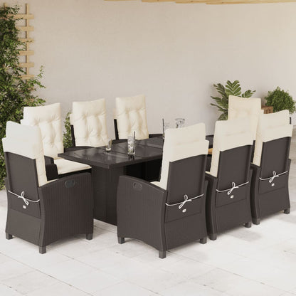 vidaXL 9 Piece Patio Dining Set with Cushions Brown Poly Rattan-0