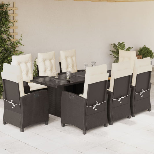 vidaXL 9 Piece Patio Dining Set with Cushions Brown Poly Rattan-0